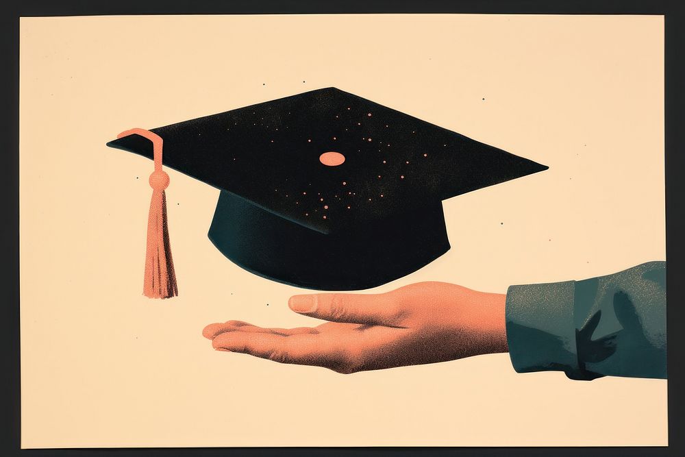 Graduation cap hand achievement certificate.