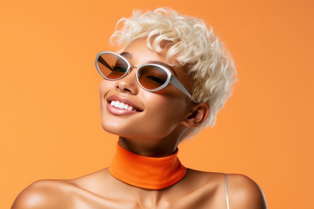 Black young woman smiling wearing a white sunglasses portrait fashion adult.