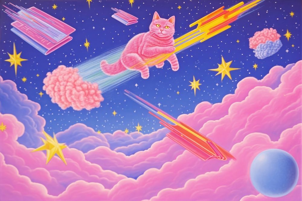  Cat painting purple space. AI generated Image by rawpixel.