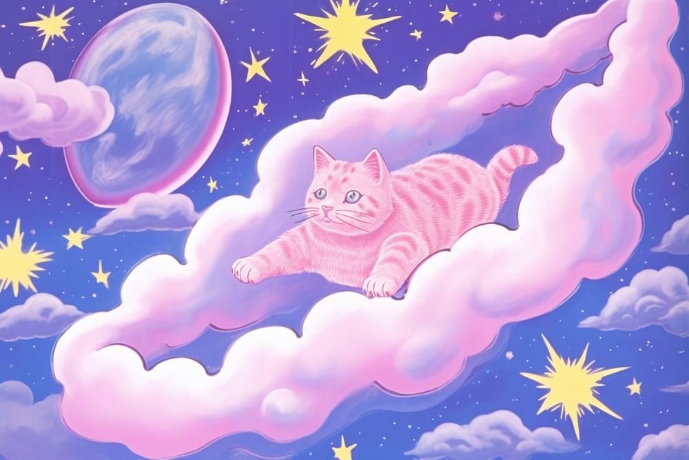  Cat purple backgrounds painting. AI generated Image by rawpixel.