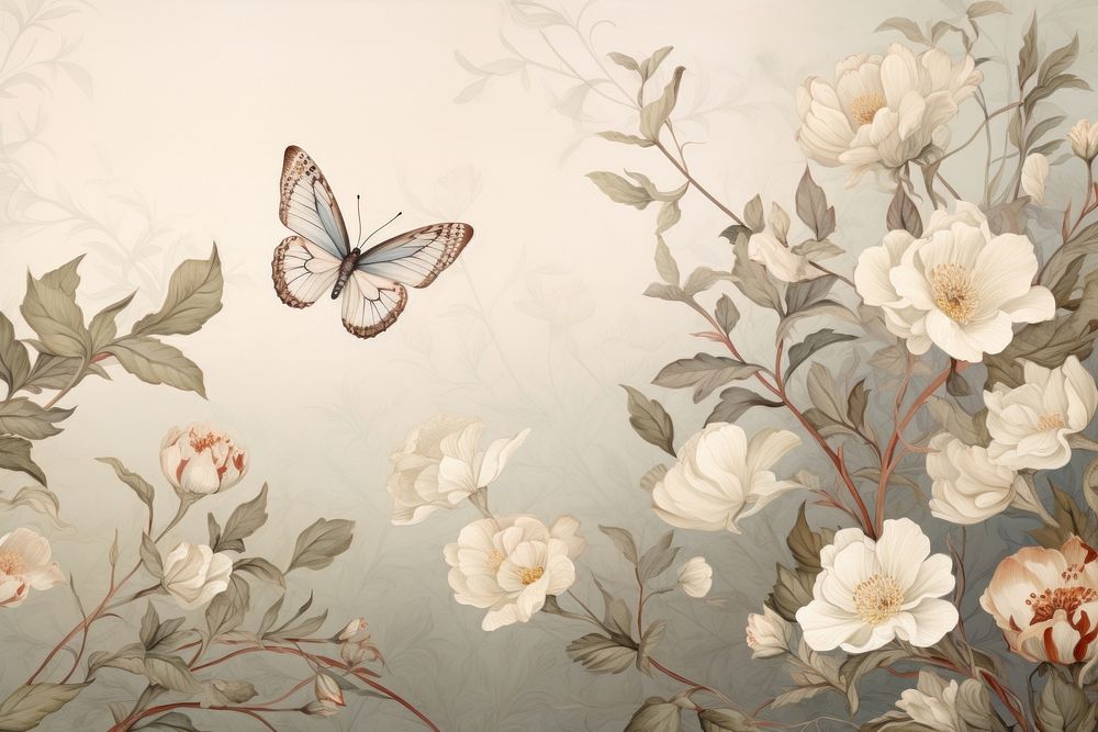Illustration of flowers and butterfly painting art backgrounds.