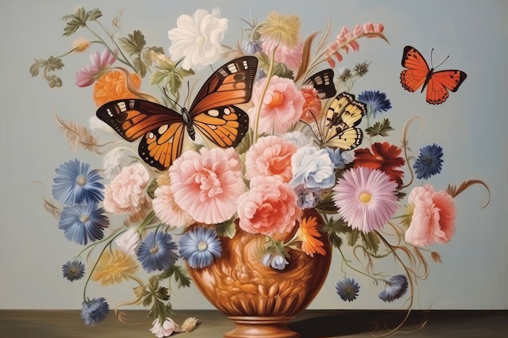 Illustration of Jan Van Kessel butterfly painting flower.