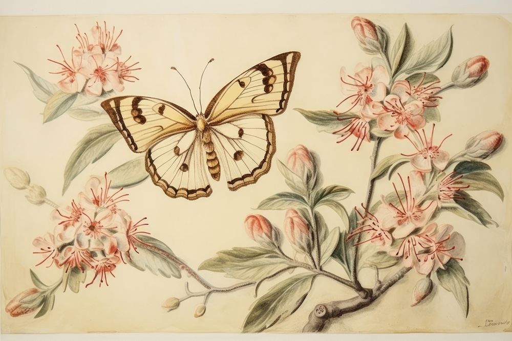 Illustration of Jan Van Kessel butterfly and flower painting art pattern.