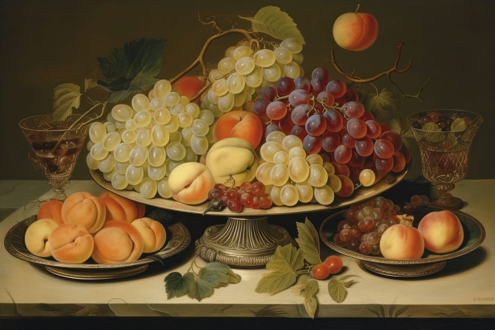 Illustration of Jan Van Kessel fruit tray painting art peach.