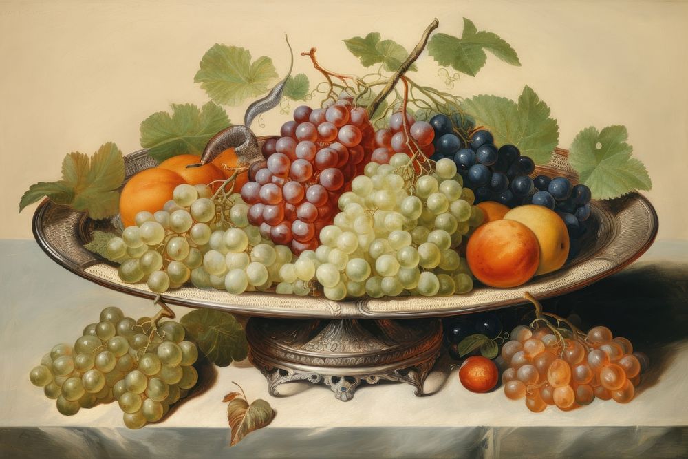 Illustration of Jan Van Kessel fruit tray painting art grapes.
