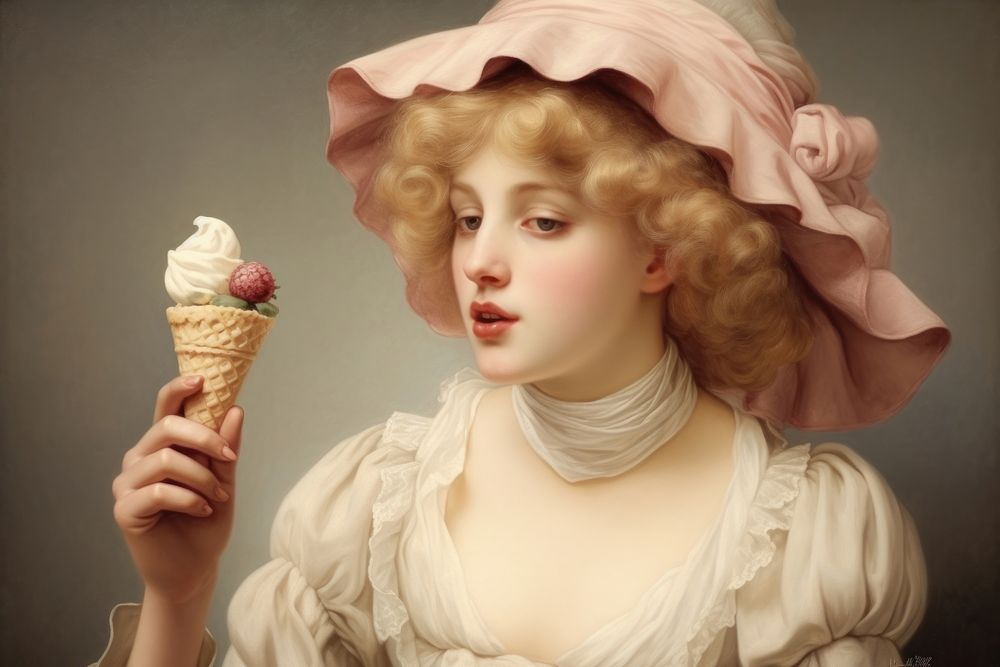 Illustration of Jean Auguste Dominique girl with ice cream dessert food hairstyle.
