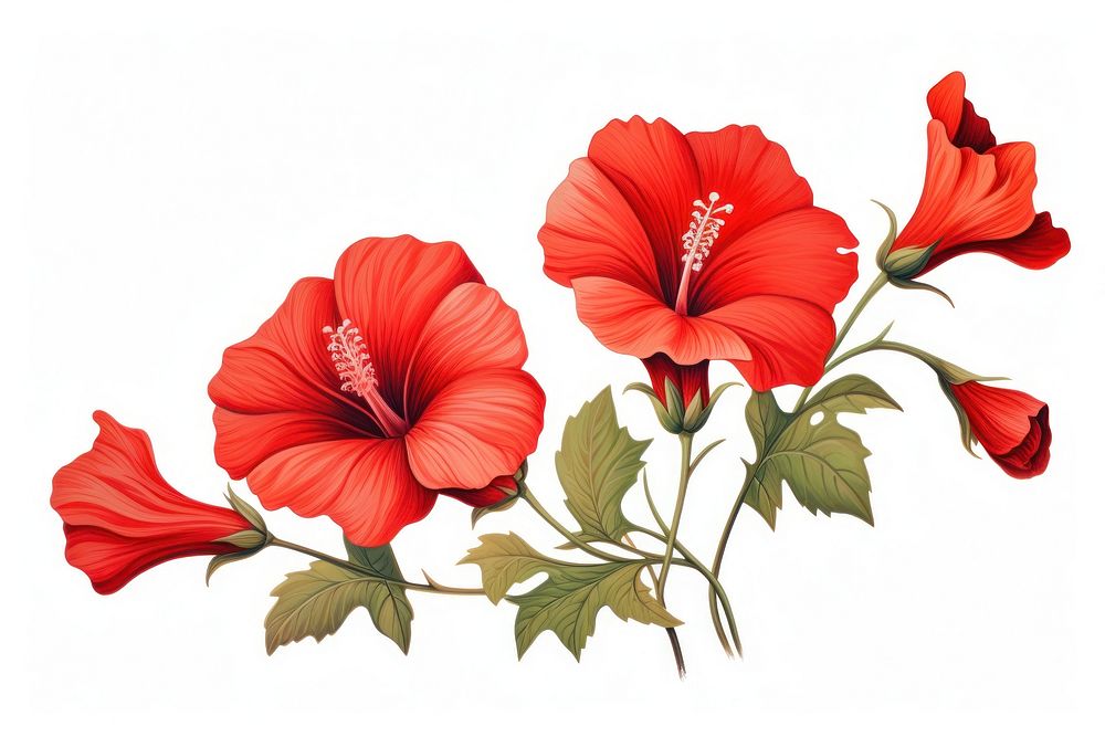 Red flower hibiscus plant white background.