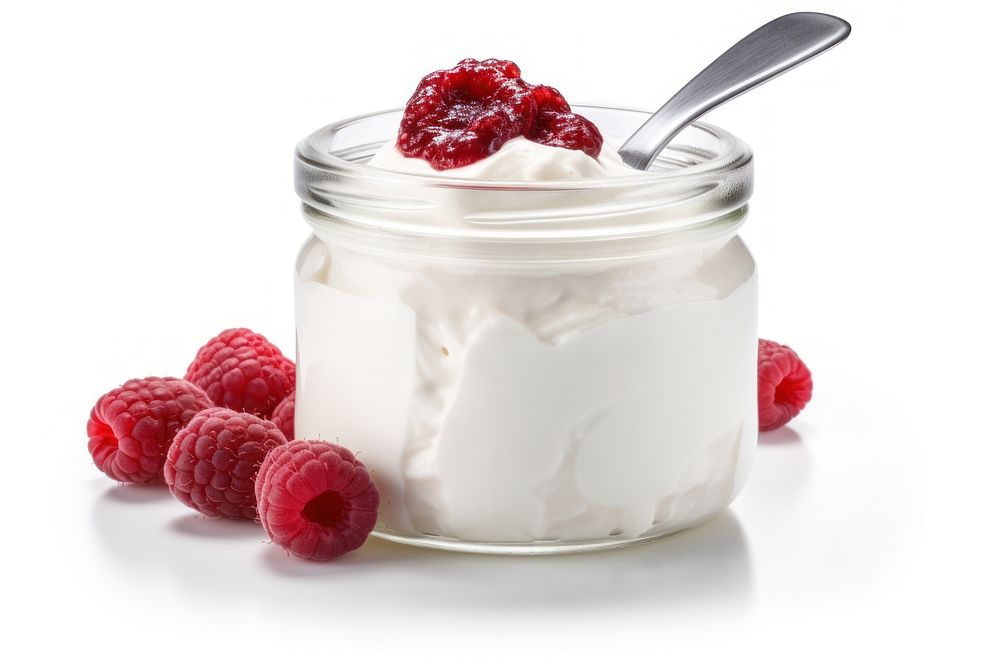 Yogurt jar raspberry dessert. AI generated Image by rawpixel.