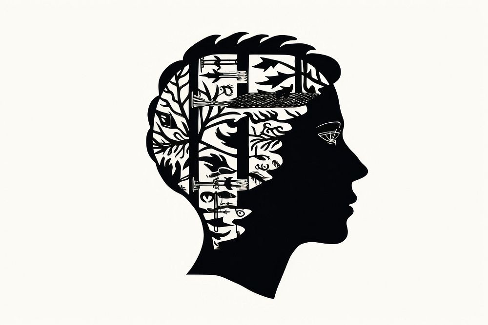Mental health silhouette drawing sketch. AI generated Image by rawpixel.