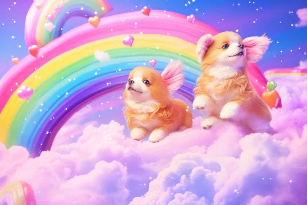  Dogs rainbow outdoors nature. AI generated Image by rawpixel.