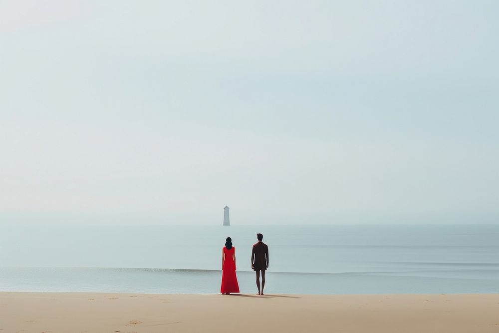 Couple beach outdoors standing.