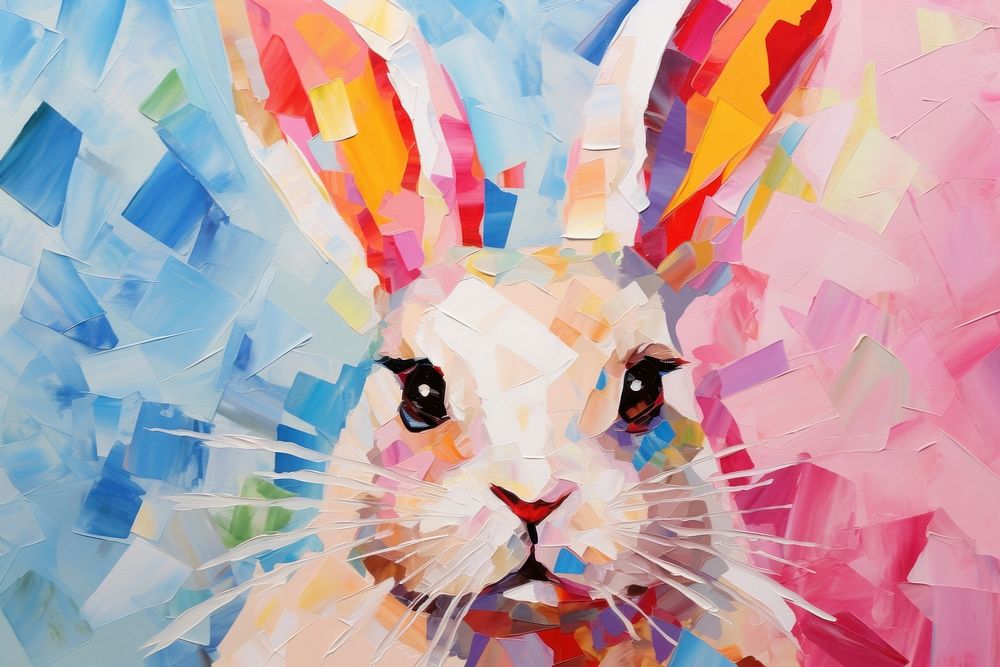 Abstract easter rabbit ripped paper collage art painting representation.