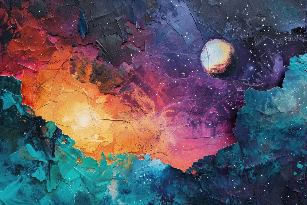 Abstract galaxy ripped paper art astronomy universe.