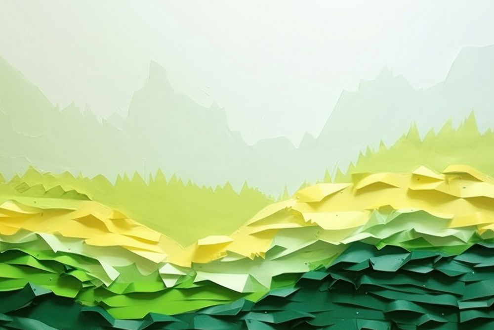 Abstract grass landscape ripped paper art nature green.