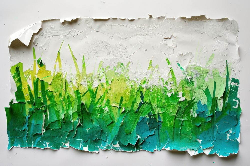Abstract grass ripped paper art painting creativity.