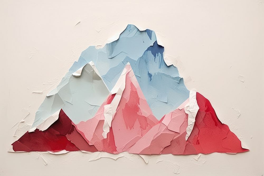 Abstract mountain with snow on top ripped paper art painting creativity.