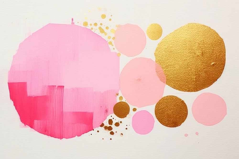 Abstract pink dot gold ripped paper art creativity painting.