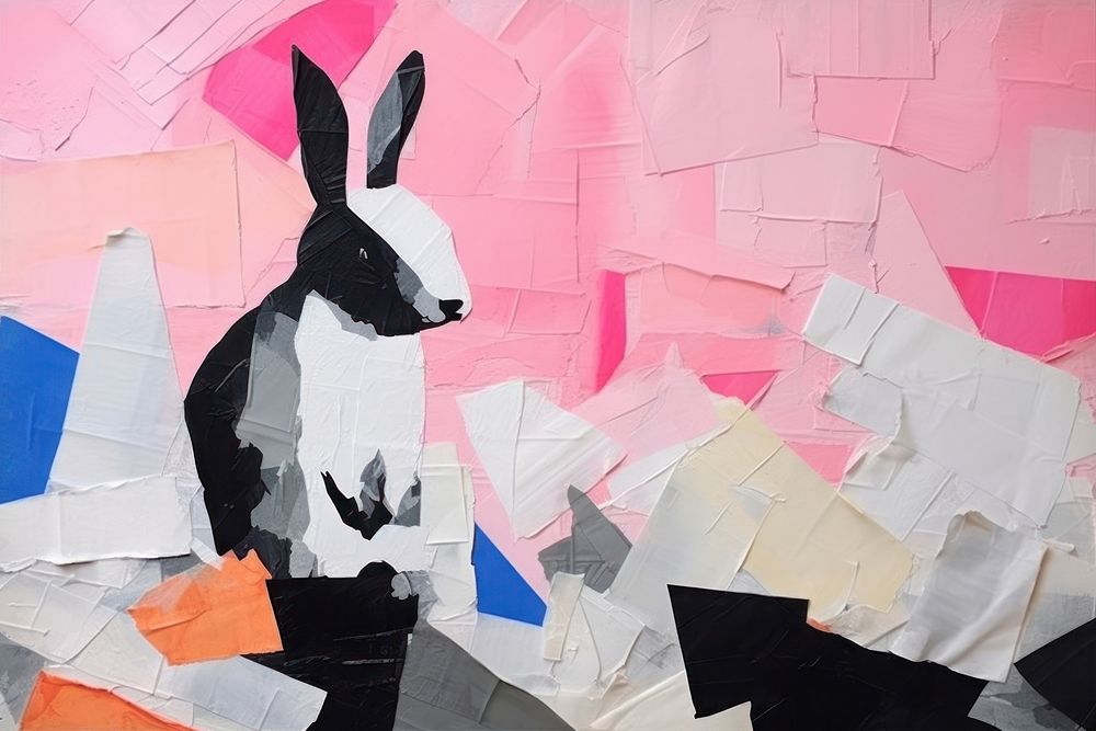 Abstract rabbit ripped paper art painting representation.