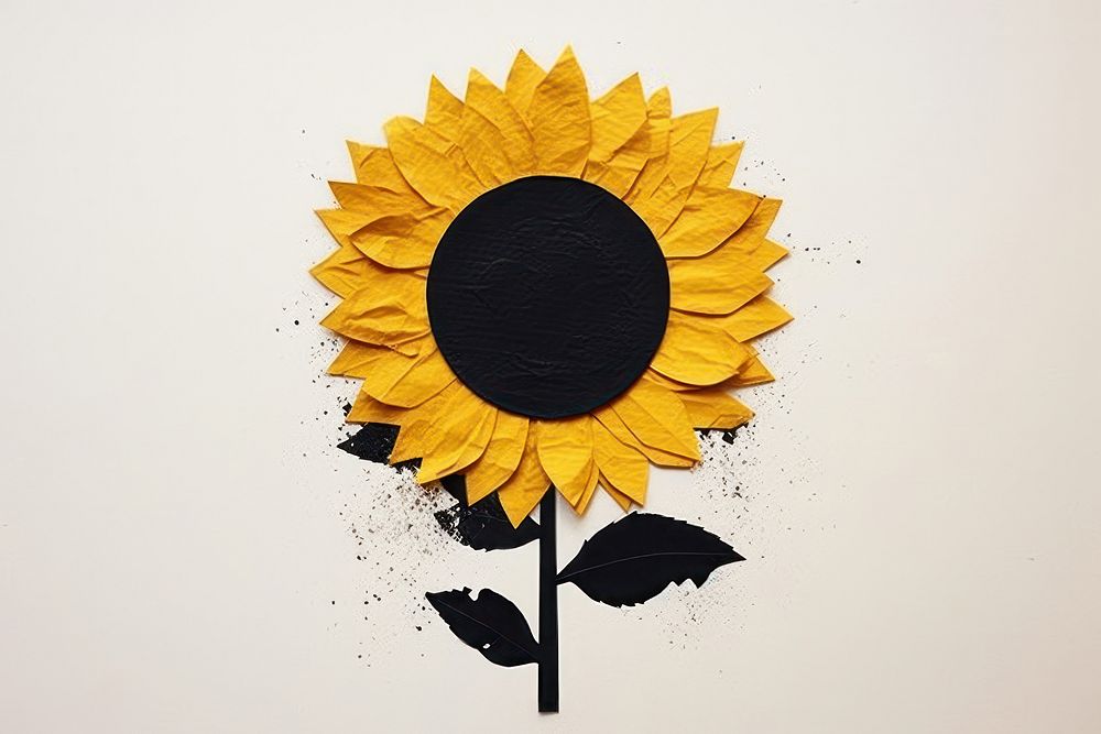 Sunflower ripped paper plant art anthropomorphic.