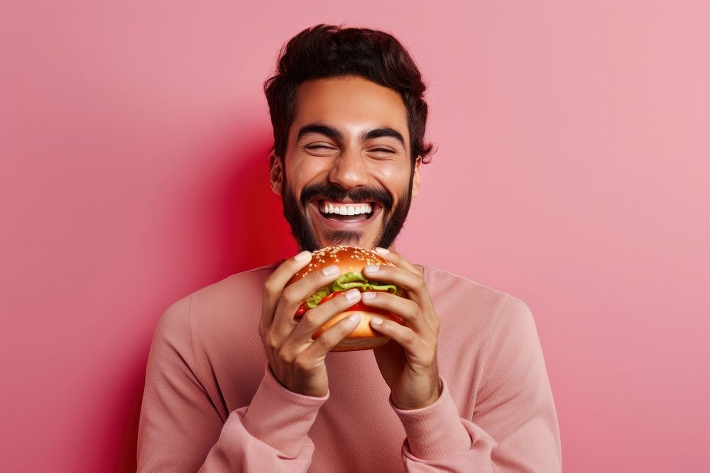 Burger biting eating burger. AI generated Image by rawpixel.
