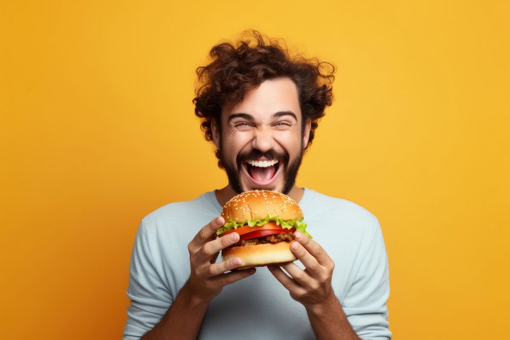 Burger eating burger adult. AI generated Image by rawpixel.