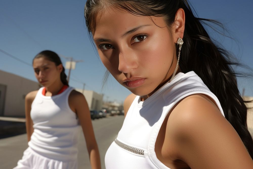 Mexican young girl playing sports portrait fashion photo.