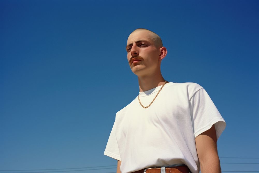 Mexican man skinhead with Mustache sunglasses fashion blue.