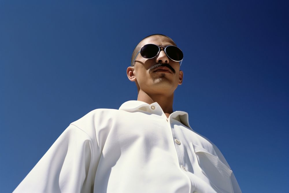 Mexican man skinhead with Mustache sunglasses portrait fashion.