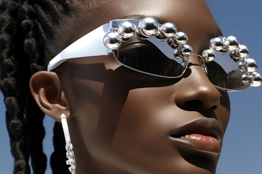 Black young woman wearing a white sunglasses jewelry fashion adult.