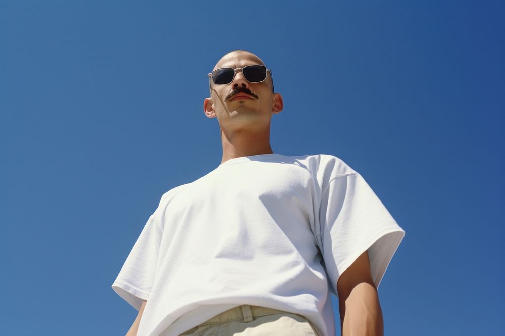Mexican man skinhead with Mustache sunglasses fashion sports.