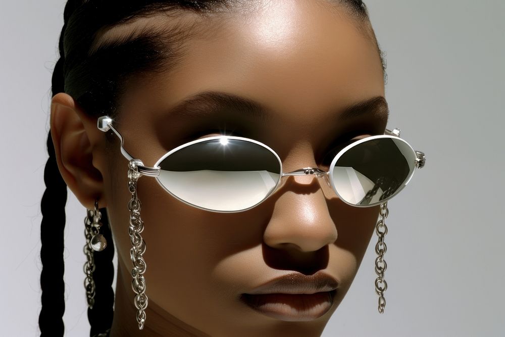 Black young woman wearing a white sunglasses jewelry earring fashion.