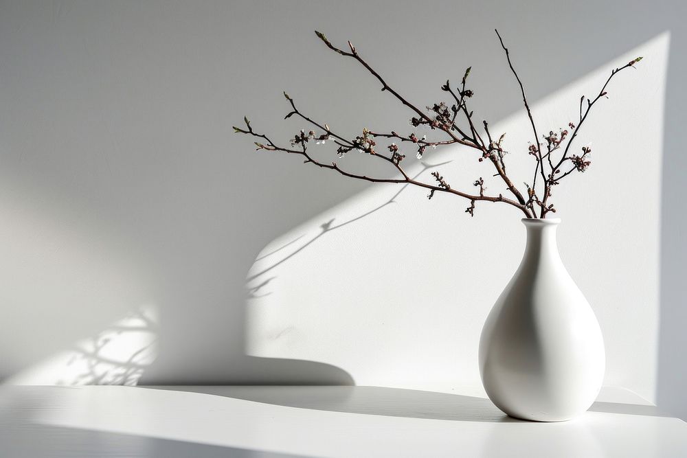 Aesthetic home interior decoration vase branch flower. AI generated Image by rawpixel.