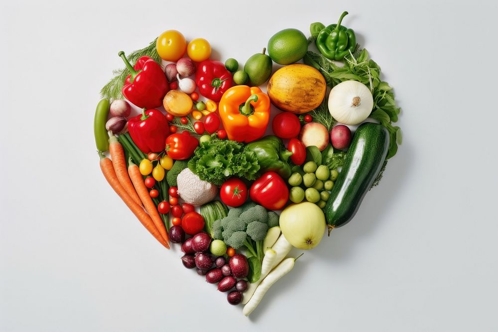 Heart shape by various vegetables and fruits plant food cauliflower. AI generated Image by rawpixel.