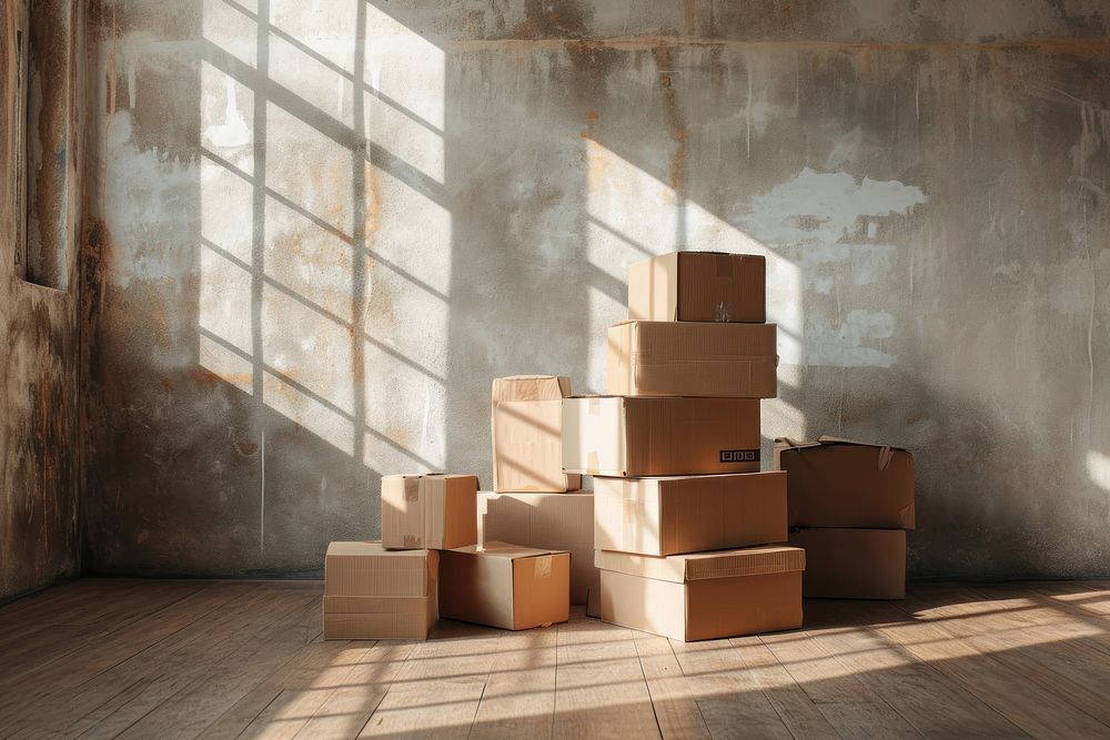 Stack of cardboard boxes carton architecture delivering. AI generated Image by rawpixel.