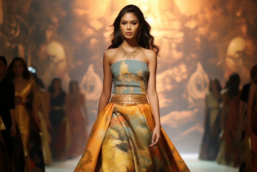 Thai oversize female model fashion clothing runway.