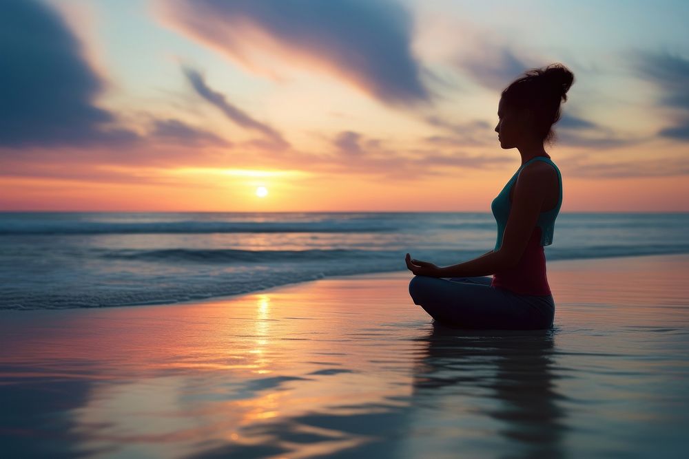 Young yoga woman sitting sunset sports. AI generated Image by rawpixel.