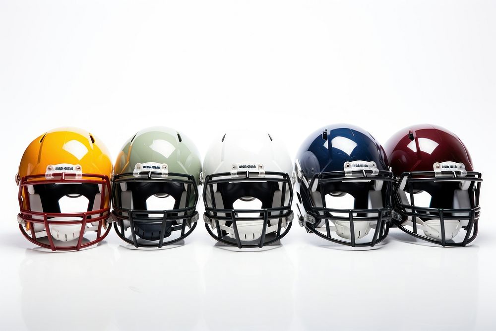 American football helmets sports white background protection.