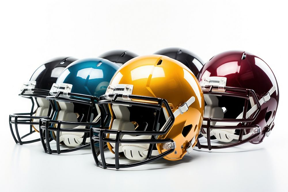 American football helmets sports white background competition.