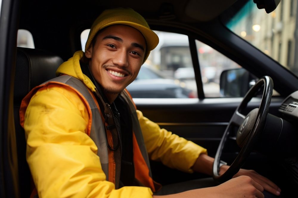 Multiracial male taxi driver cheerful vehicle driving. AI generated Image by rawpixel.