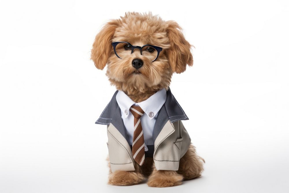 Dog glasses necktie mammal.