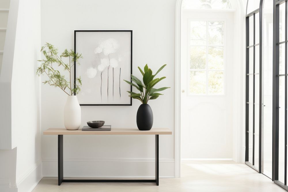 Modern styled small entryway furniture plant architecture.