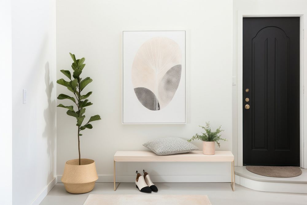 Modern styled small entryway furniture plant architecture.
