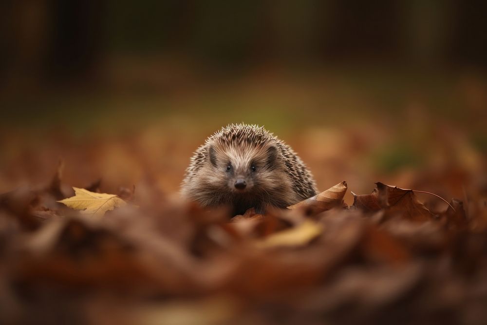Cute hedgehog sitting on grass animal mammal rodent.