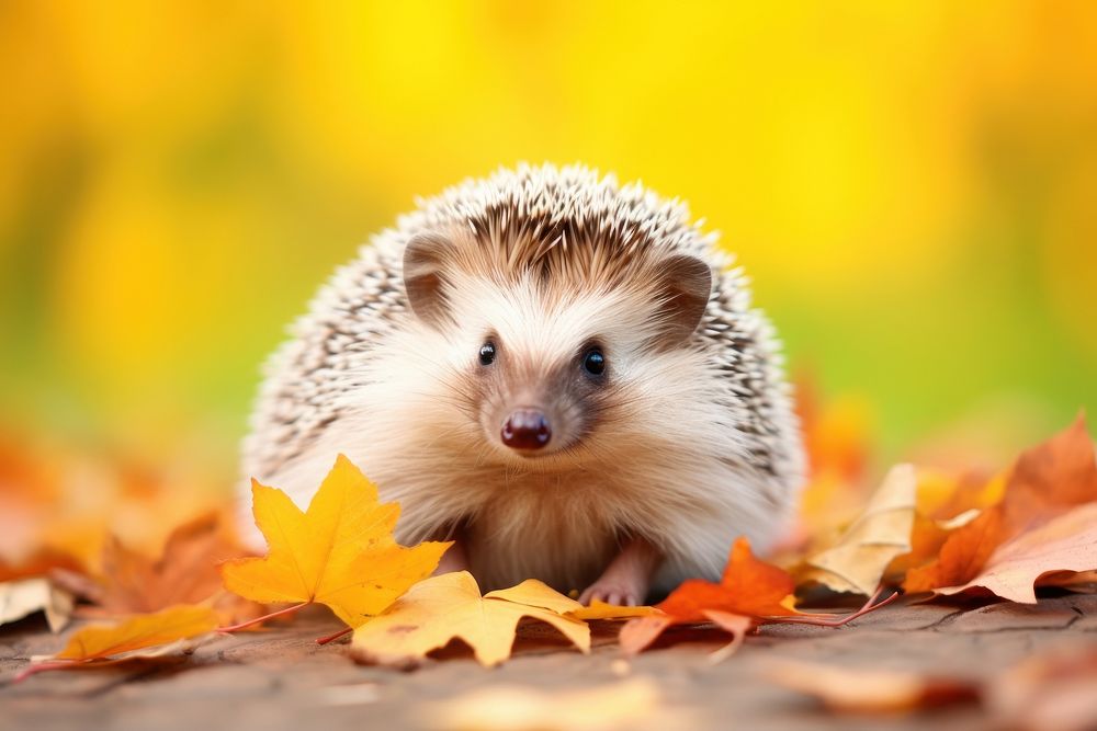 Cute hedgehog sitting on grass animal mammal rodent.