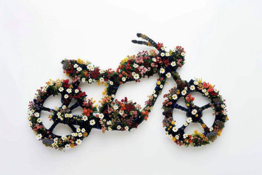Flat flower motorcycle silhouette shape jewelry plant art.