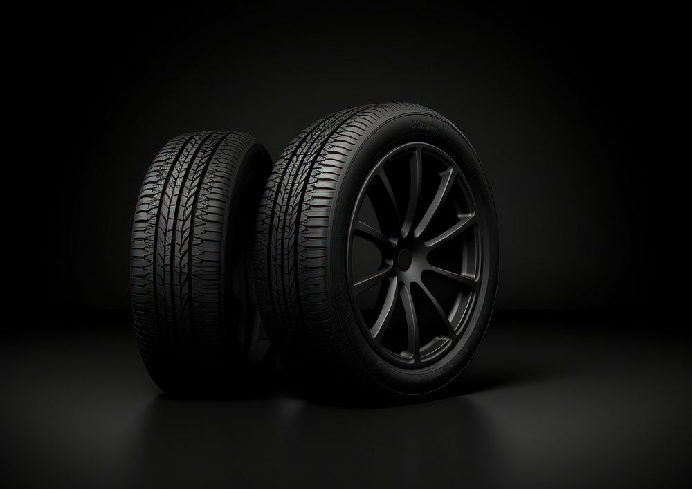 Side view black tire and front view black tire vehicle wheel spoke. AI generated Image by rawpixel.