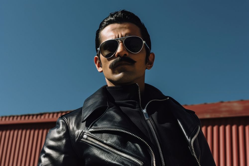 Mexican man with Mustache photography sunglasses portrait.