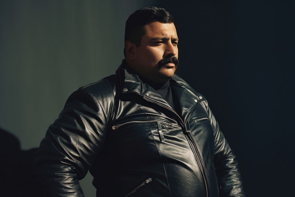 Chubby Mexican man with Mustache photography portrait fashion.