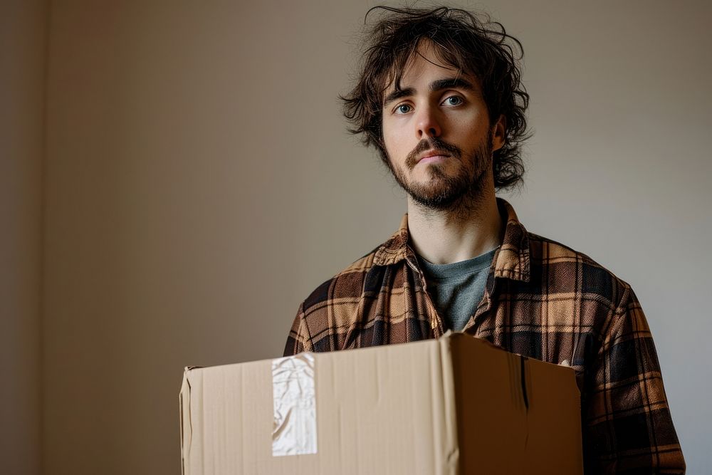Man holding cardboard box portrait adult photo. AI generated Image by rawpixel.