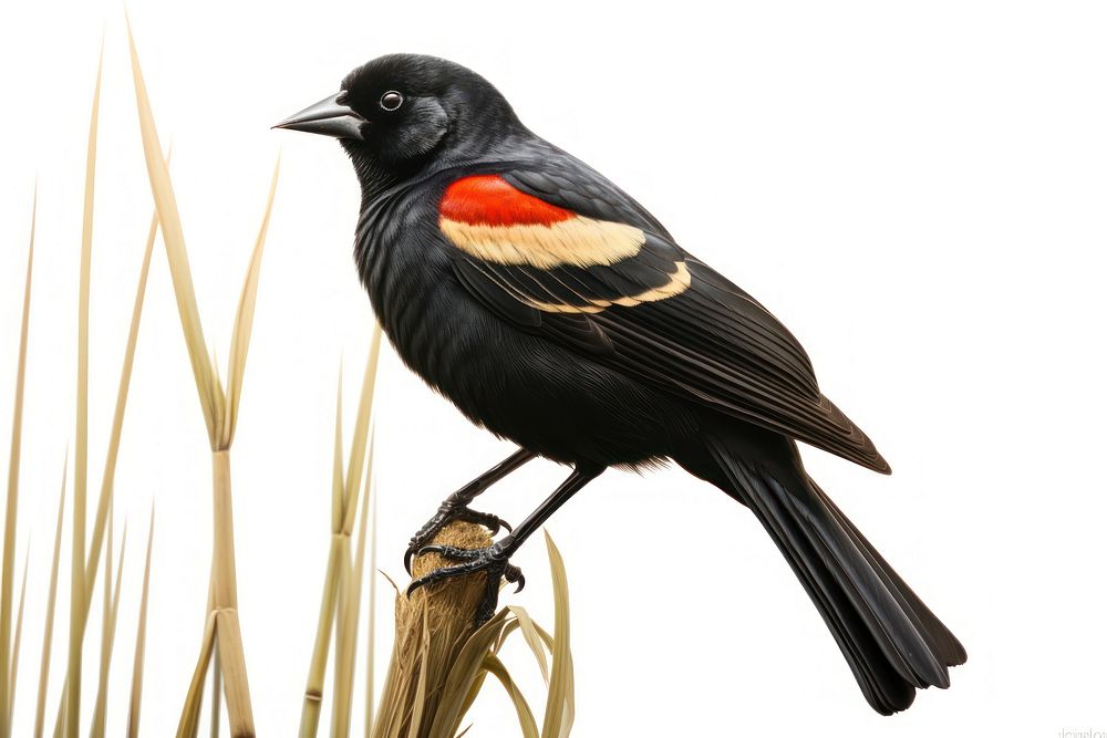 Red winged blackbird animal white background wildlife. AI generated Image by rawpixel.